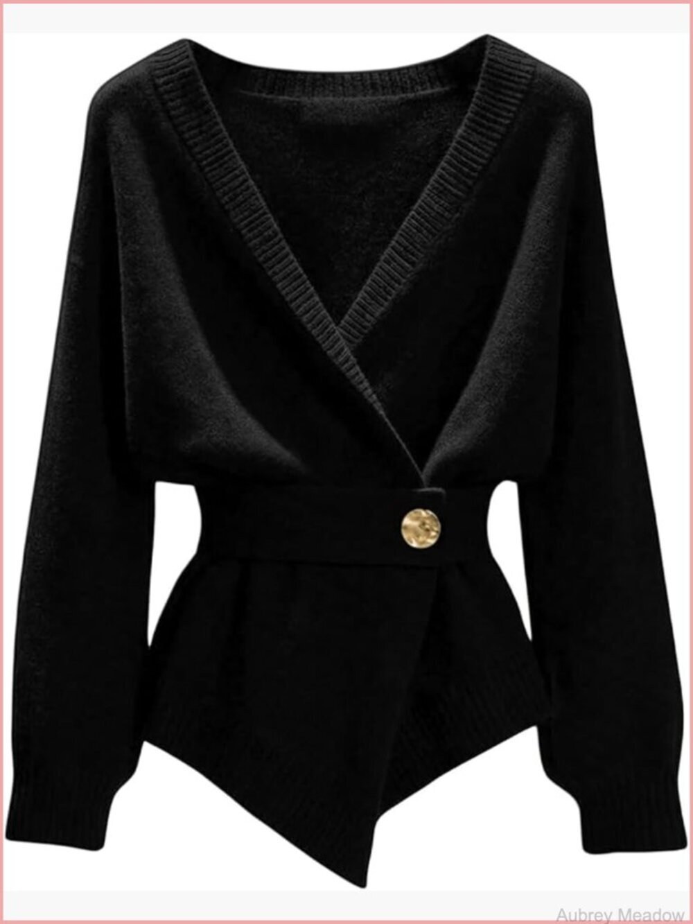 Wrap Cardigan Sweater Asymmetrical Cinched Waist Belted Knit Long Sleeve V-Neck
